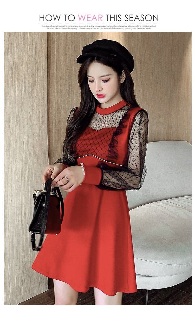 【dress】エレガント!気質満点レトロ切り替え長袖体型カバー着痩せ春フランス風ワンピース G5325