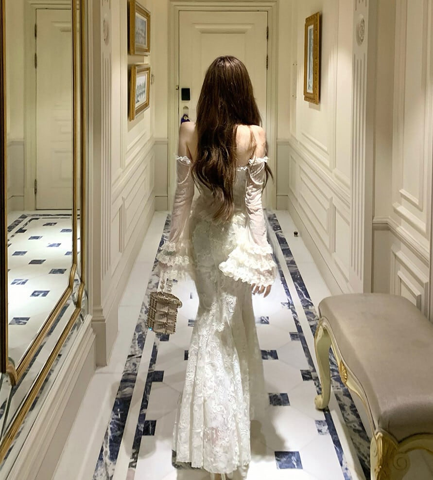 【set】ベルスリーブレーストップス×マーメイドスカートセット N3414