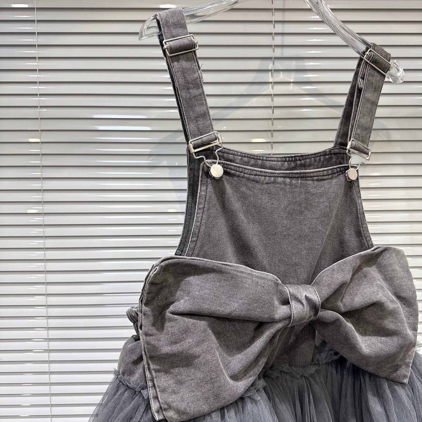 【dress】ビッグリボンチュールドッキングデニムサロペット　N3571