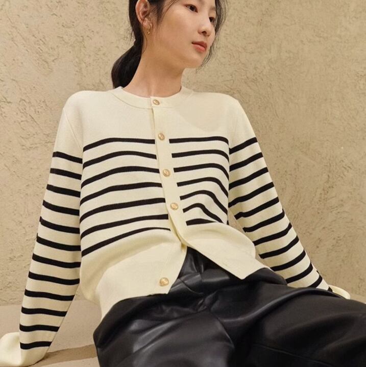 【outer】ボーダー柄ニットカーデ　M27235