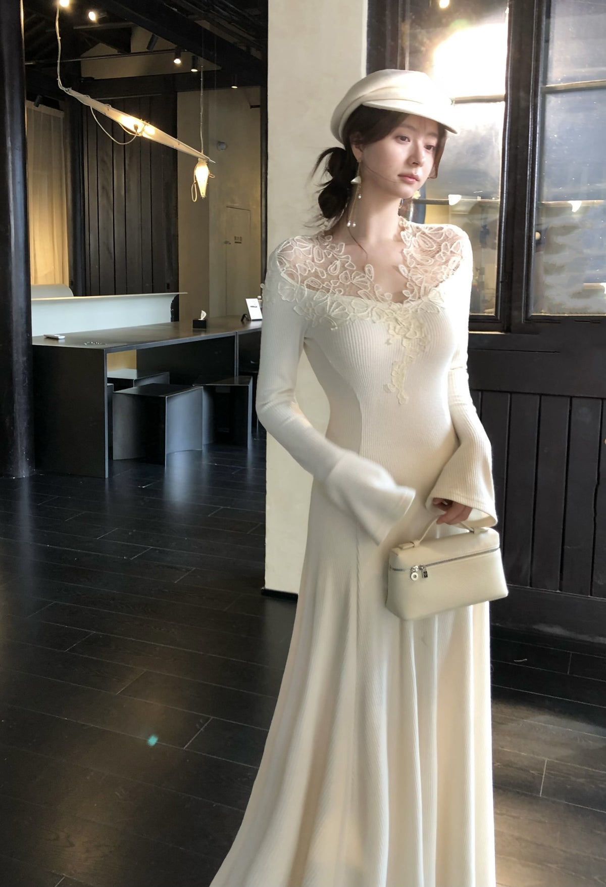 【dress】レーストリミングニットワンピース　N3392
