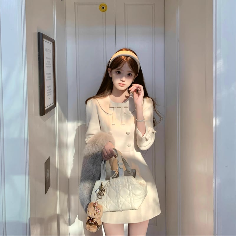 【dress】リボン付きピーターパンカラーワンピース Q7551