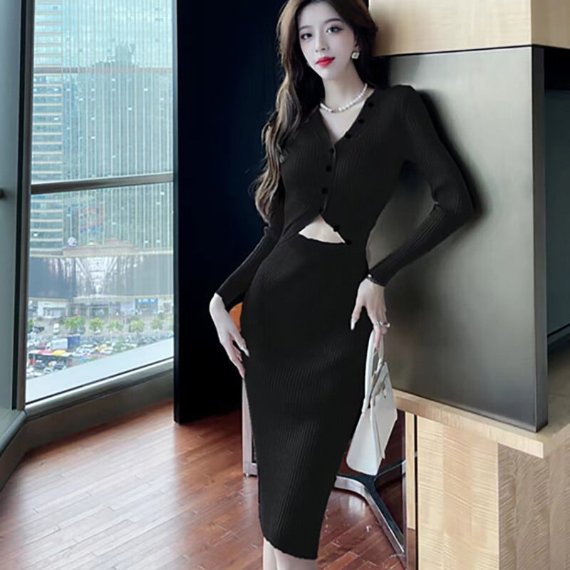 【dress】ボタンデザインニットワンピース　M26264