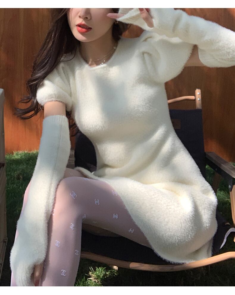【dress】アームカバー付きニットワンピース　M27717