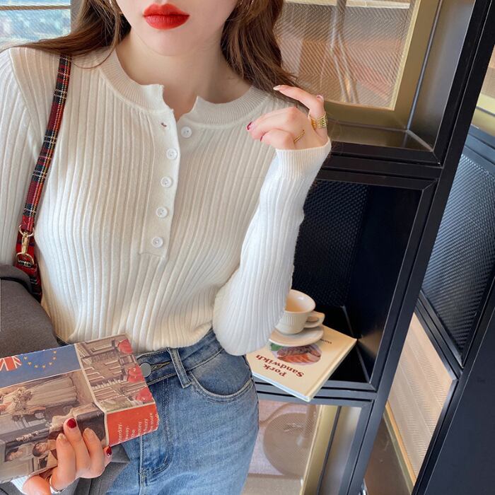 【tops】ボタンデザインニットトップス　M26440