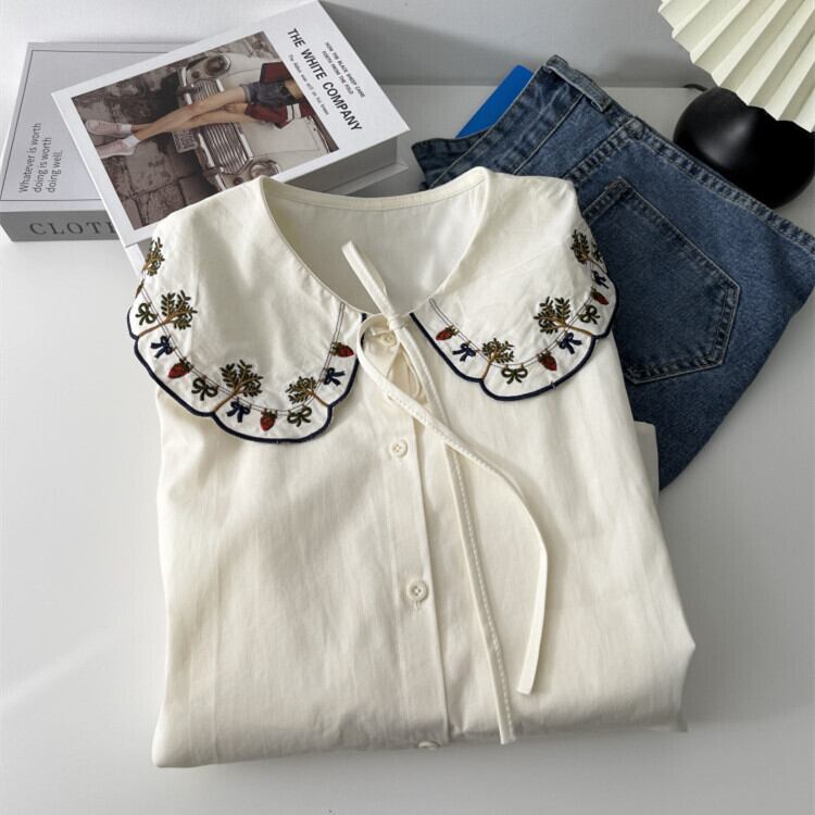【tops】刺繍シャツブラウス　M29907