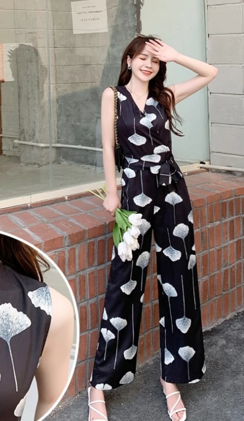 【set】VネックプリントオールインワンG21383