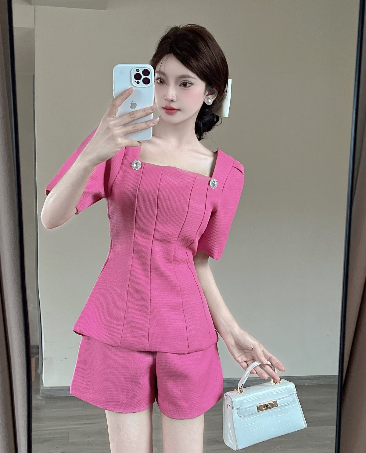 【set】バックリボン付きトップス×ショートパンツセット　M24663