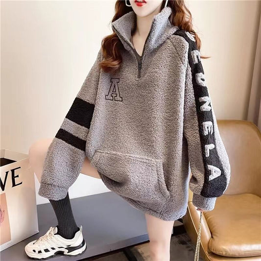 【tops】好感度UP〜気質満点トップススタンドネック裏起毛厚手合わせやすいパーカー G10252