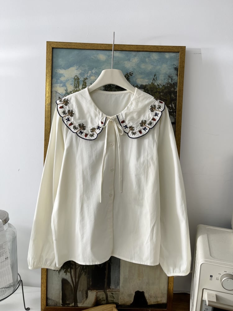 【tops】刺繍シャツブラウス　M29907