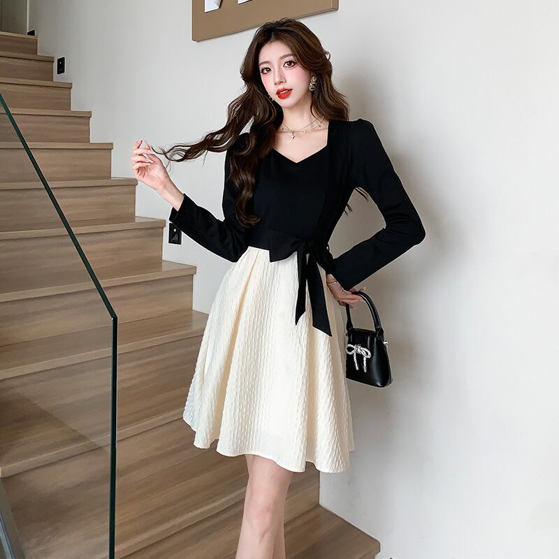 【dress】リボン付き切り替えワンピース　M29549