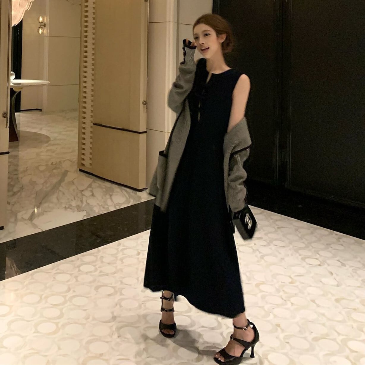【dress】リボンノースリーブニットワンピース N3516
