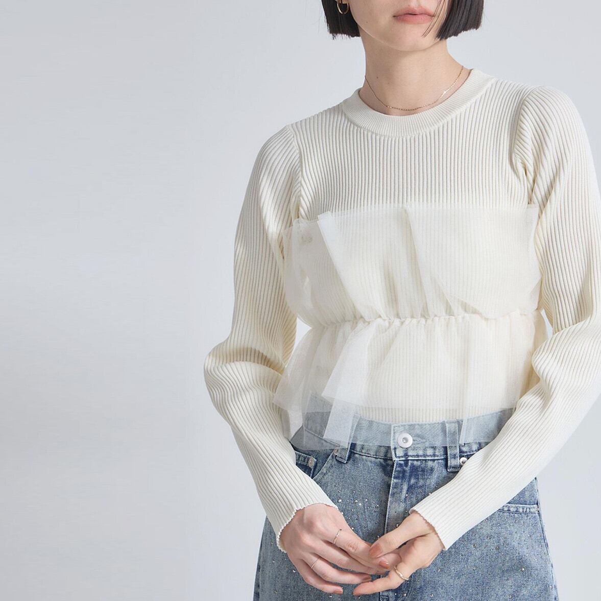 【tops】チュールドッキングニットトップス　M28014