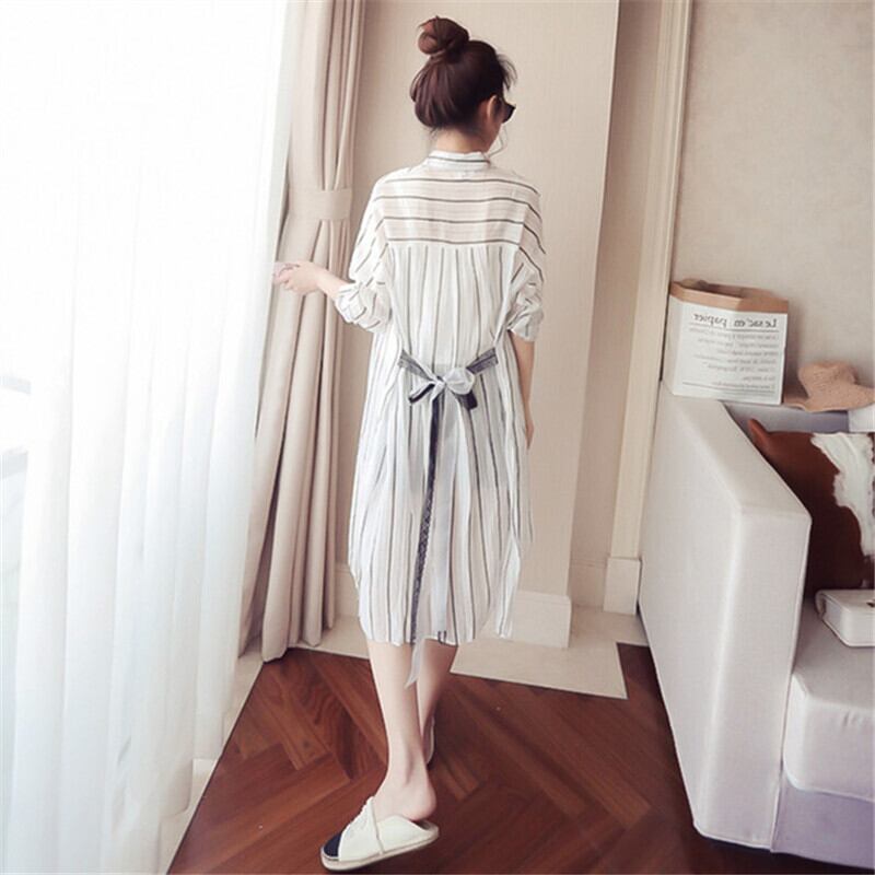 【outer】細身効果抜群♪シンプル長袖UVカット紫外線対策ファッションストライプ柄シャツ