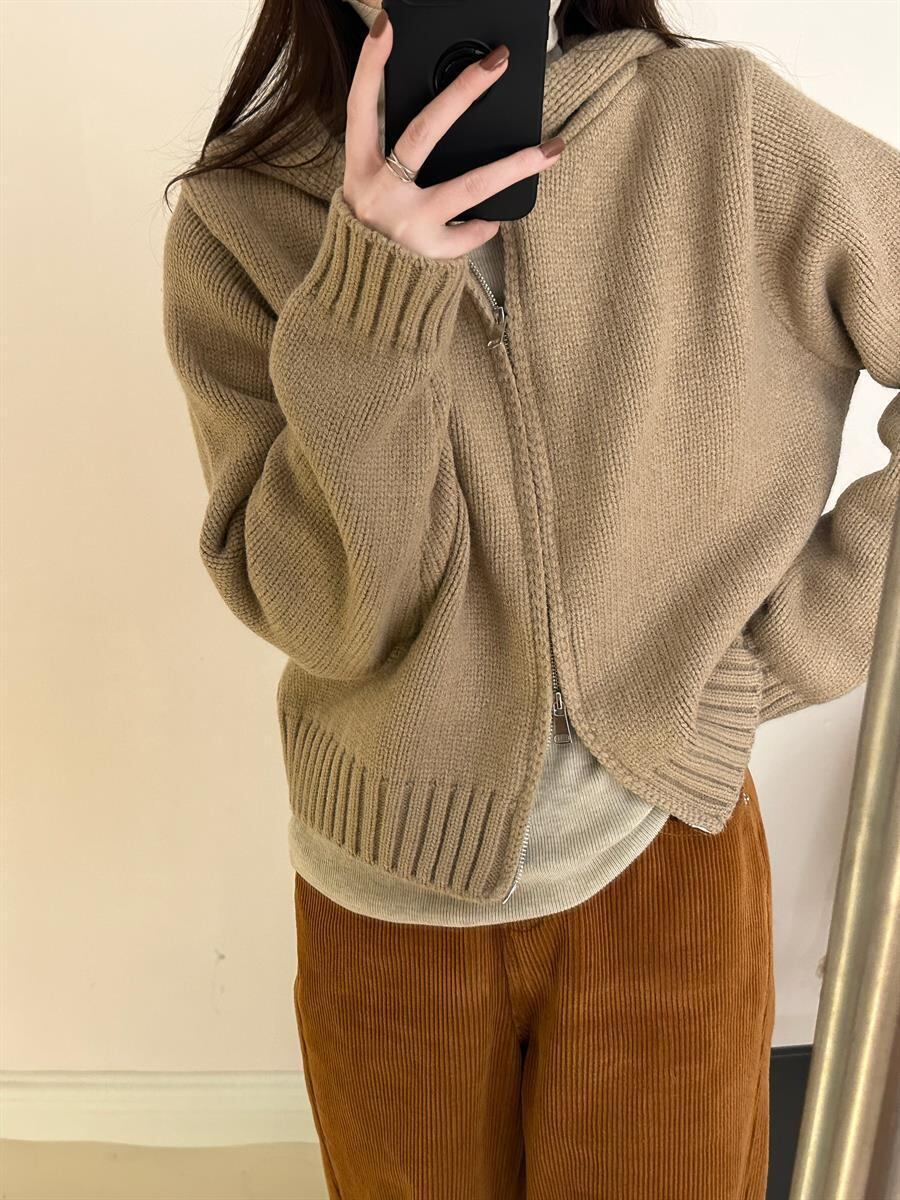 【outer】フード付きニットカーデ　M28652