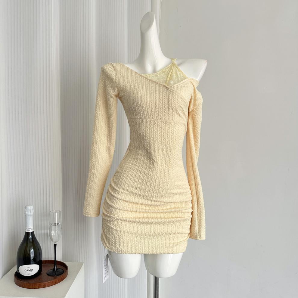 【dress】レースドッキングニットワンピース　M27719