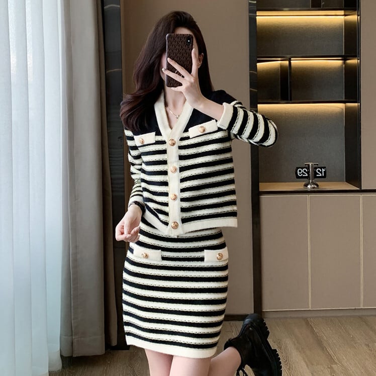 【set】ニットカーデ×スカートセット　M25454