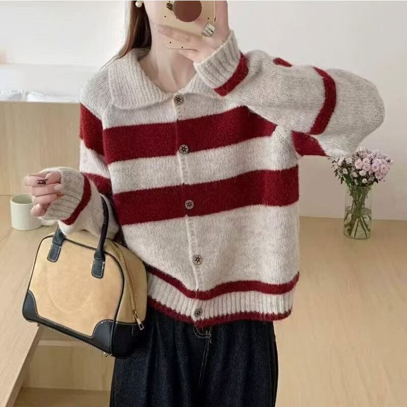 【outer】ボーダー柄ニットカーデ　M28610