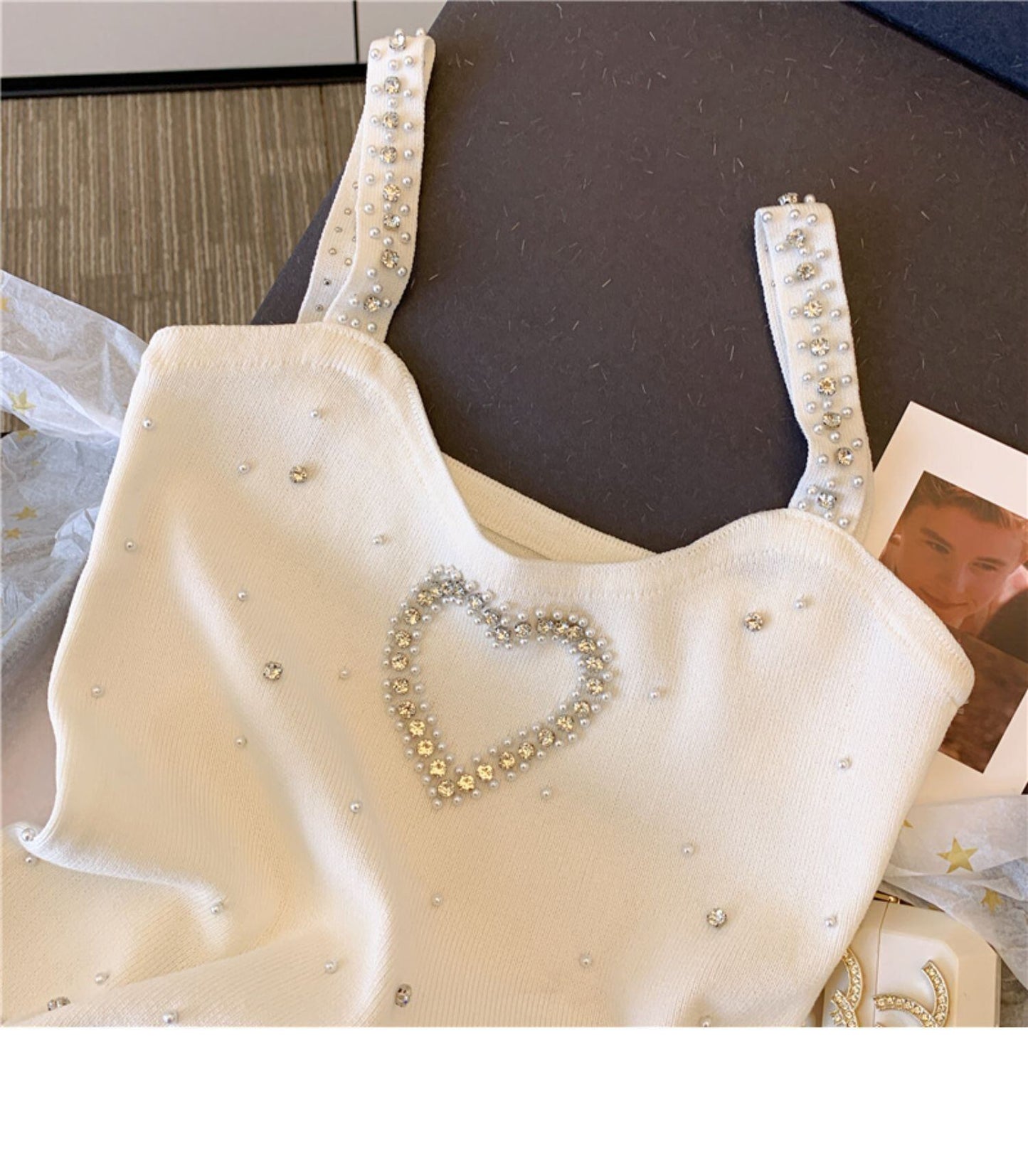 【tops】ラインストーンニットキャミソールF7049