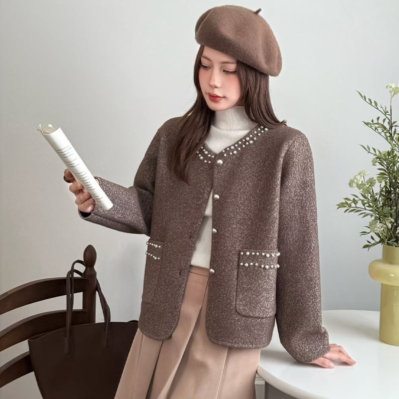 【outer】パール付きコート Q7012