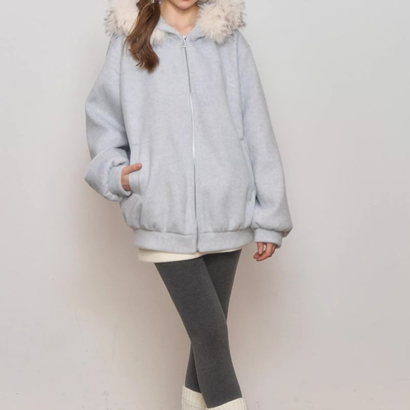 【outer】ファー付きジップパーカー Q7228