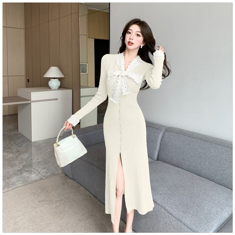 【dress】リボン付きニットワンピース　M27841