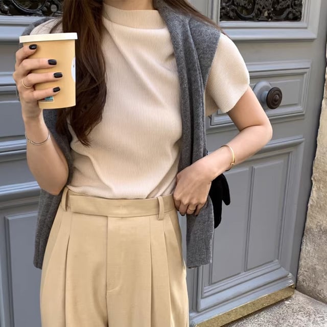 【tops】5色ハーフネックＴシャツF7422