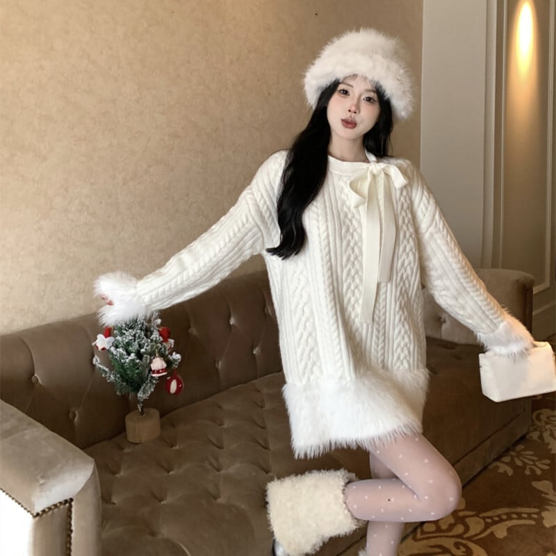 【tops】リボン付きファーニットセーター　M27535