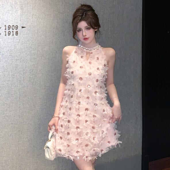 【dress】フラワーモチーフホルターネックワンピース　M24639