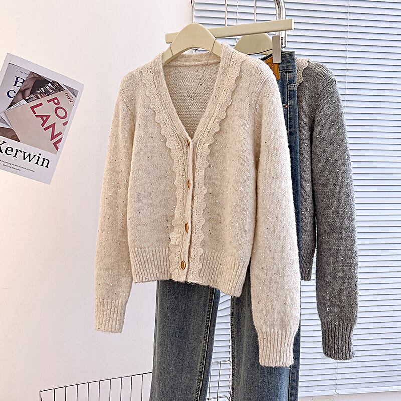 【outer】レース切り替えニットカーデ　M28259