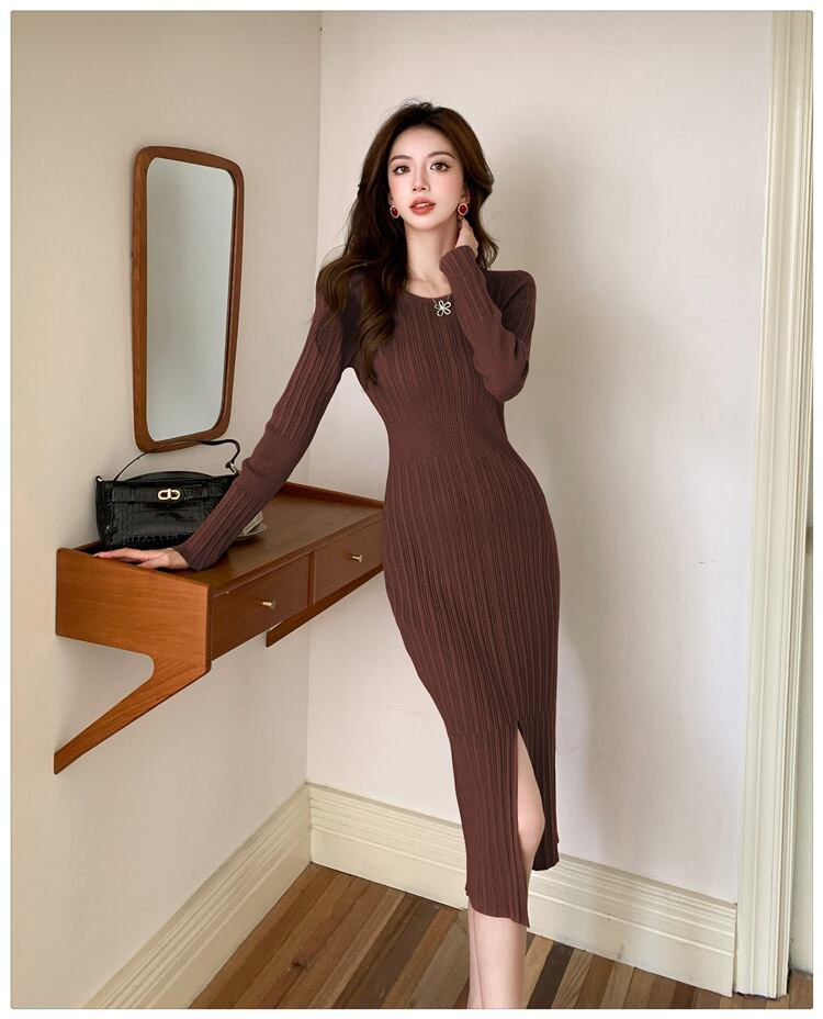 【dress】スリットニットワンピース　M27482