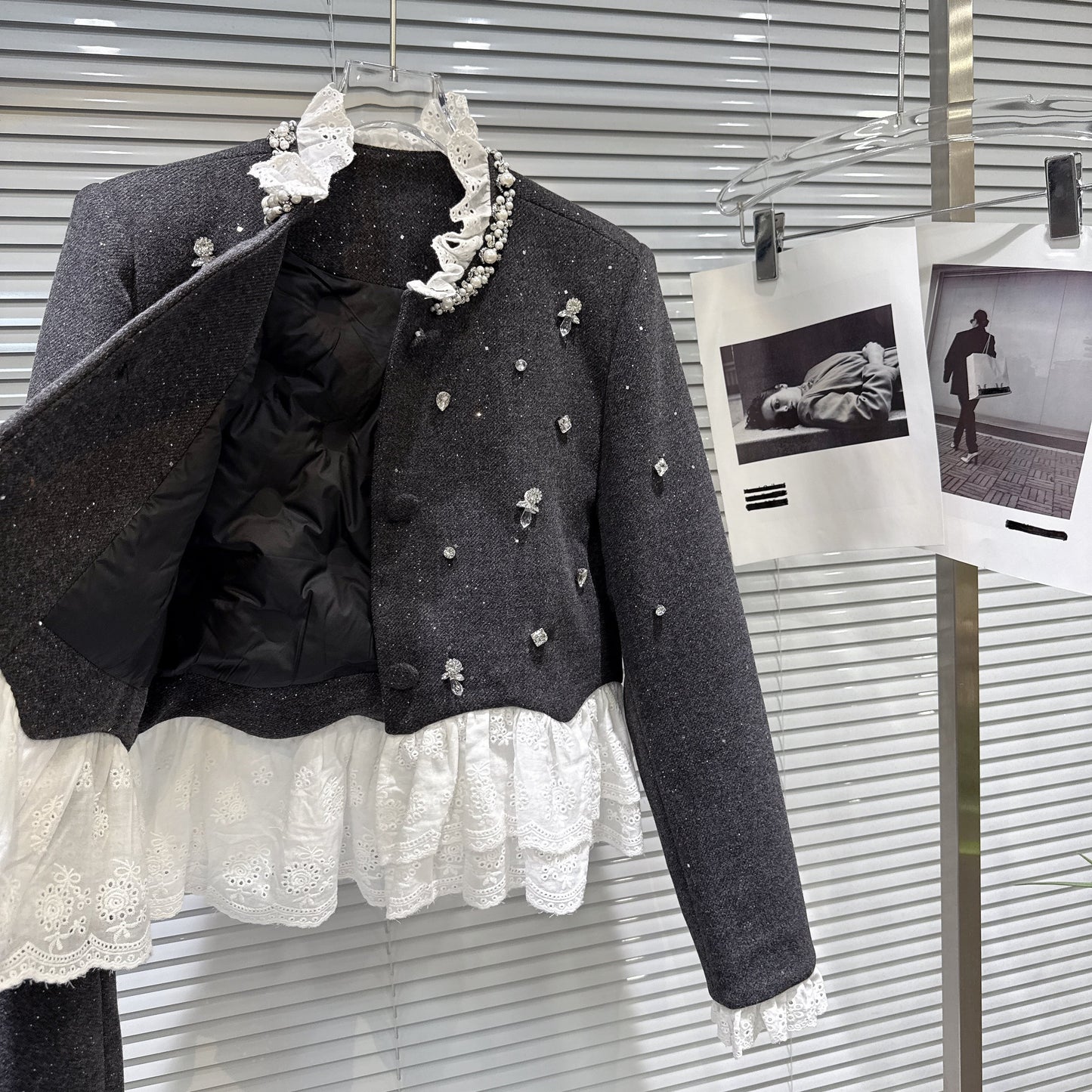 【set】レースドッキングショートジャケット×ショートパンツセット N3479