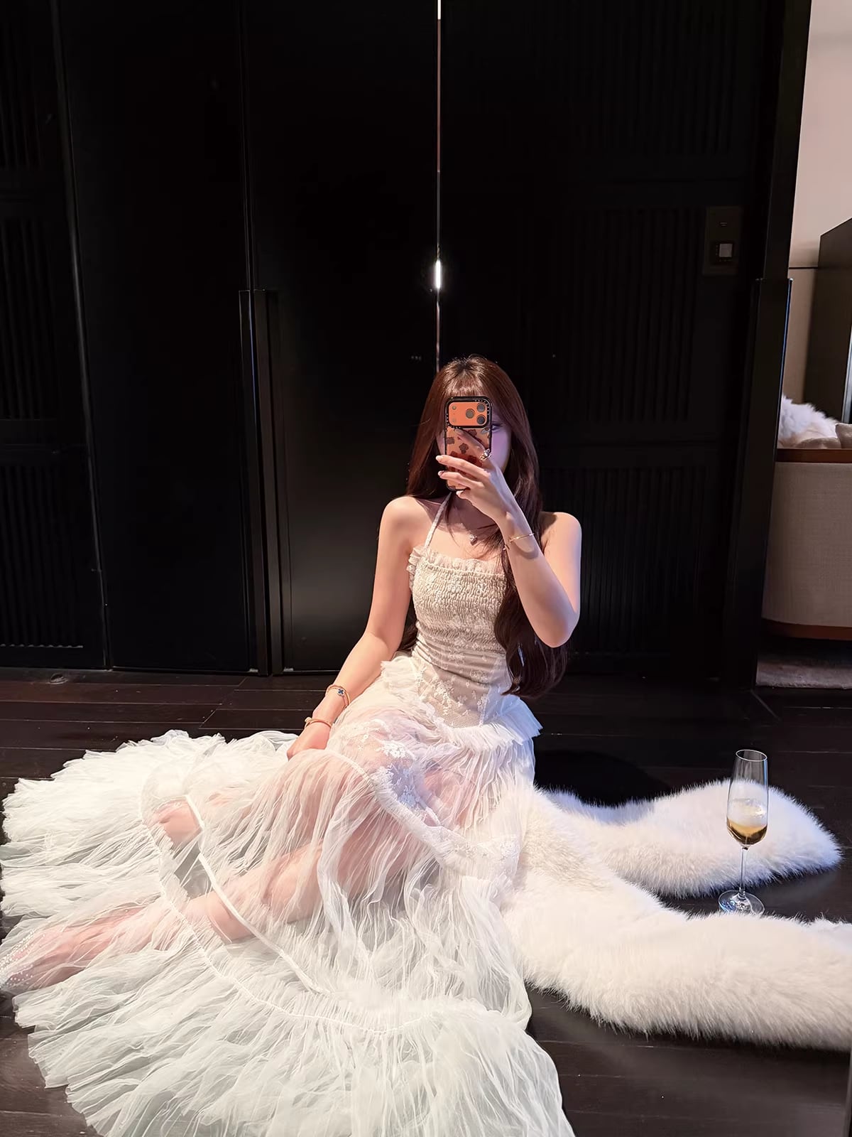 【dress】チュールレースロングワンピース Q7971