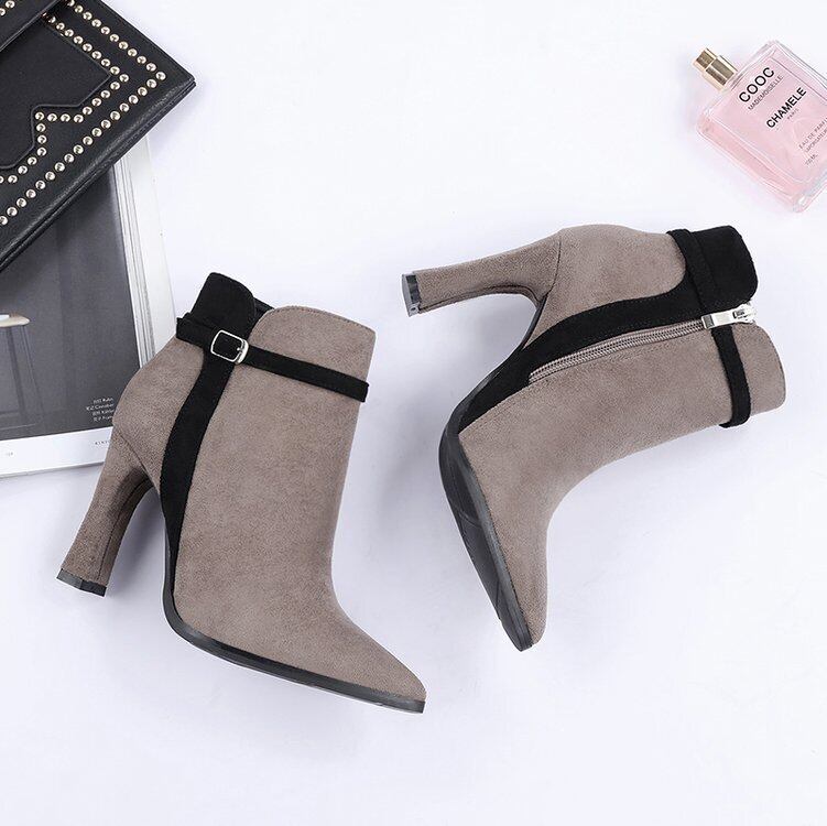 【shoes】美脚魅せ結婚式2色秋新作ジッパー付きハイヒール履きやすいビロードブーツF0984