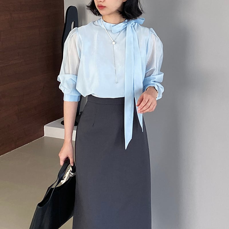 【tops】リボン付きテンセルトップス Q8322