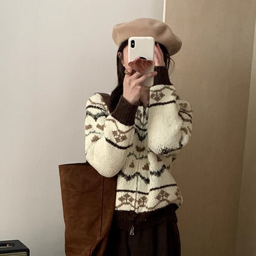 【outer】ジャカードニットカーデ　M27120