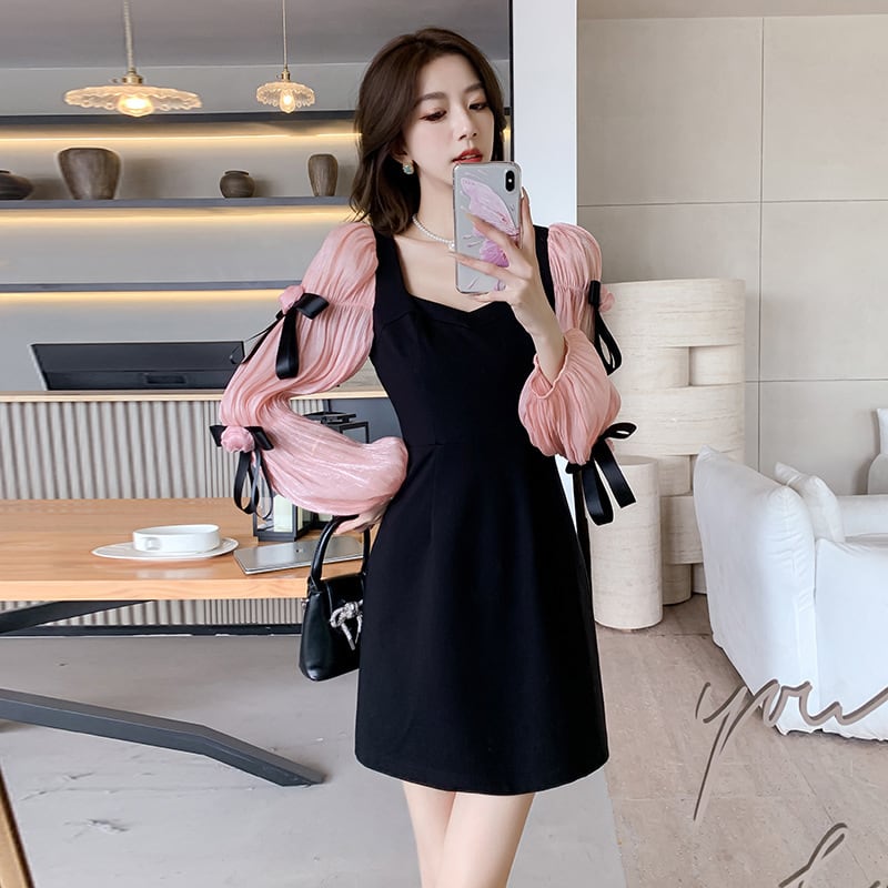 【dress】リボン付き切り替えワンピース　M26331