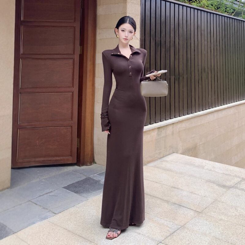 【dress】ロングＶネックワンピース Q7114