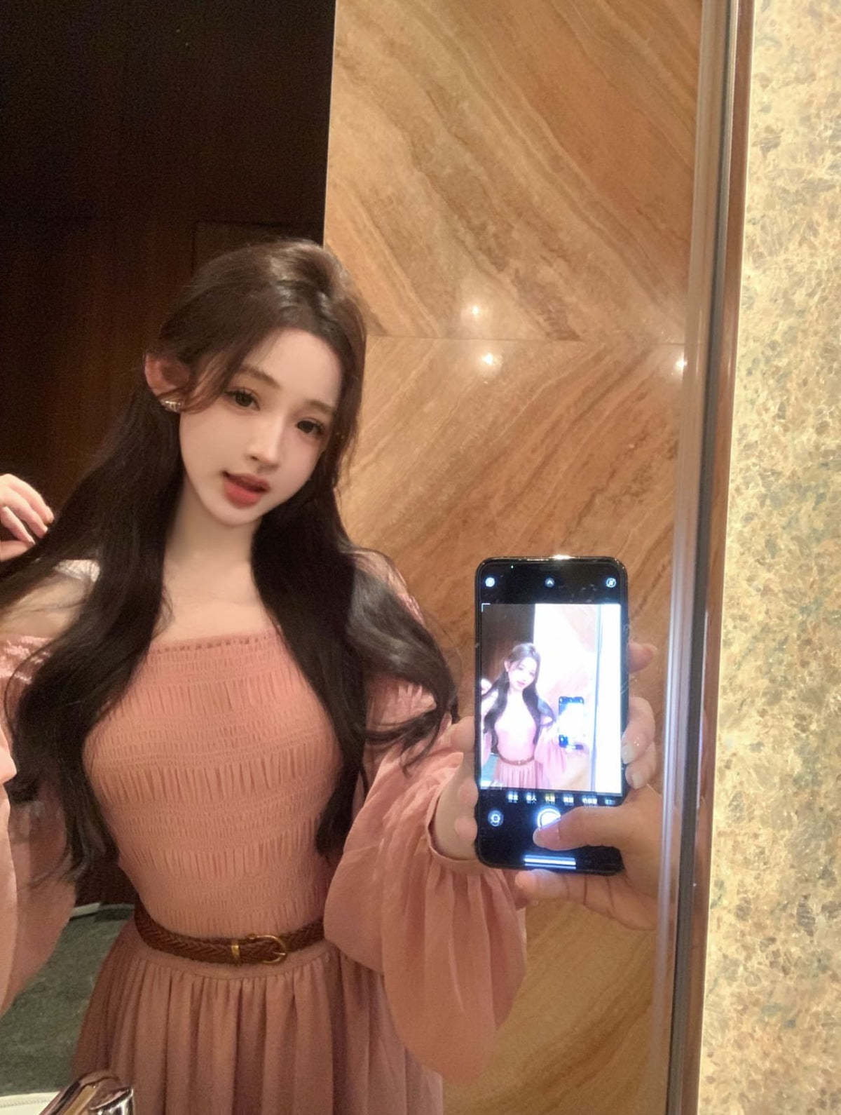 【dress】ボートネックワンピースベルト付き　M24667