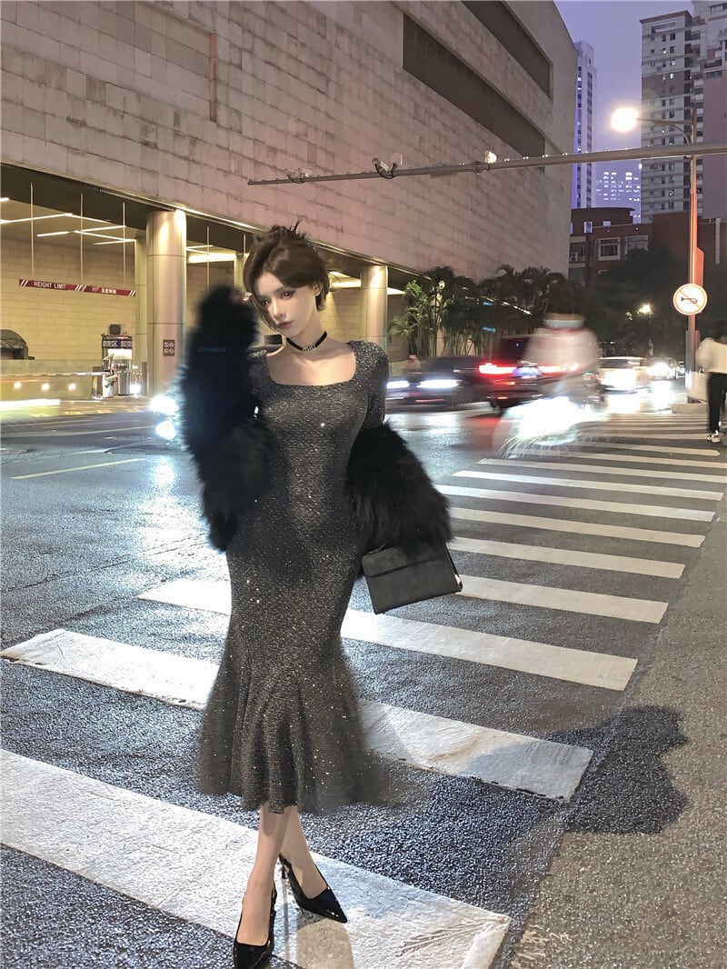 【dress】ビジューマーメイドワンピース　M26179