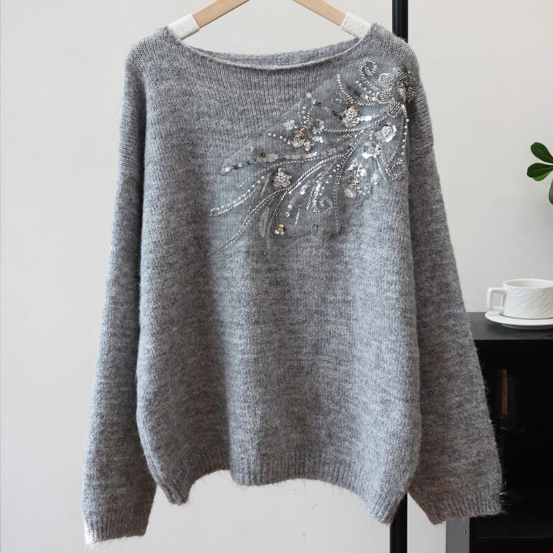 【tops】スパンコール付きニットトップス Q7194