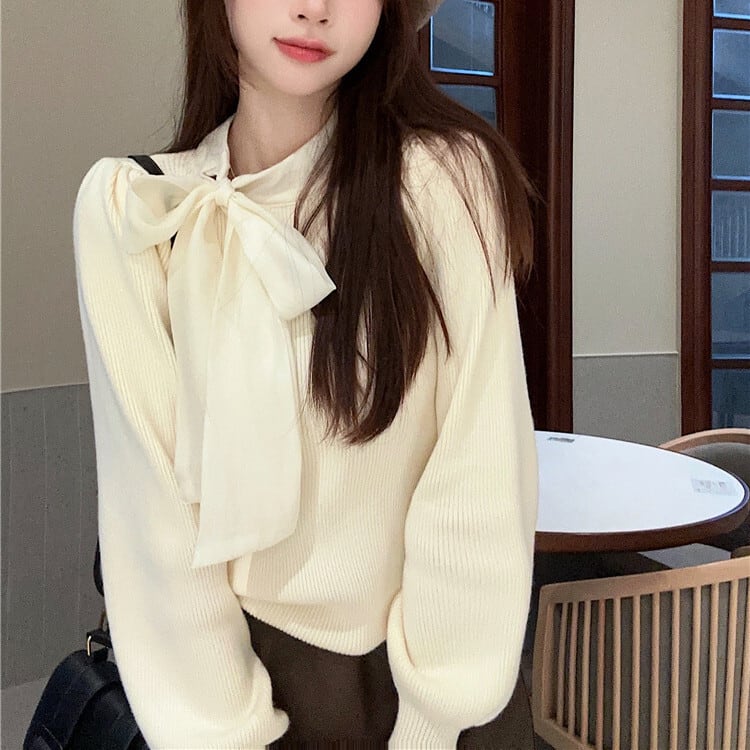 【tops】リボン付きニットトップス　M27367