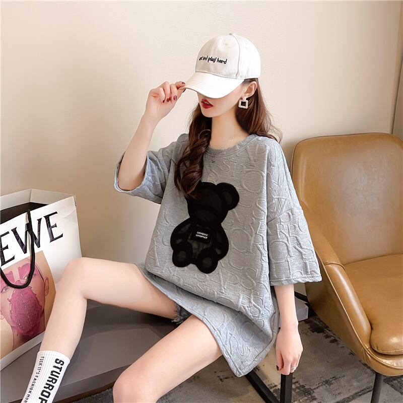 【tops】オシャレ度満点〜2色ラウンドネック半袖配色着回しゆったりTシャツF0156