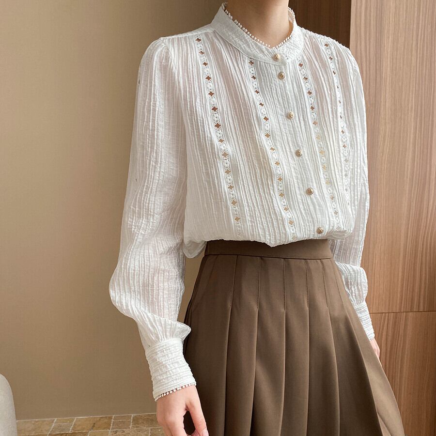 【tops】カットワーク刺繍シャツブラウス　M29960