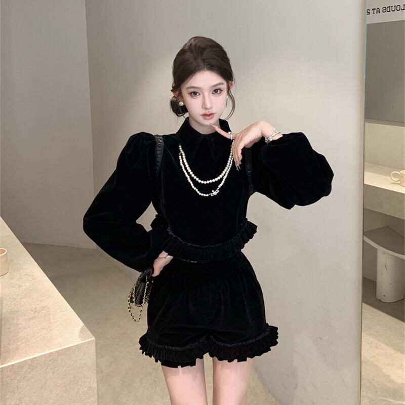 【set】ベルベットトップス×ショートパンツセット　M29464