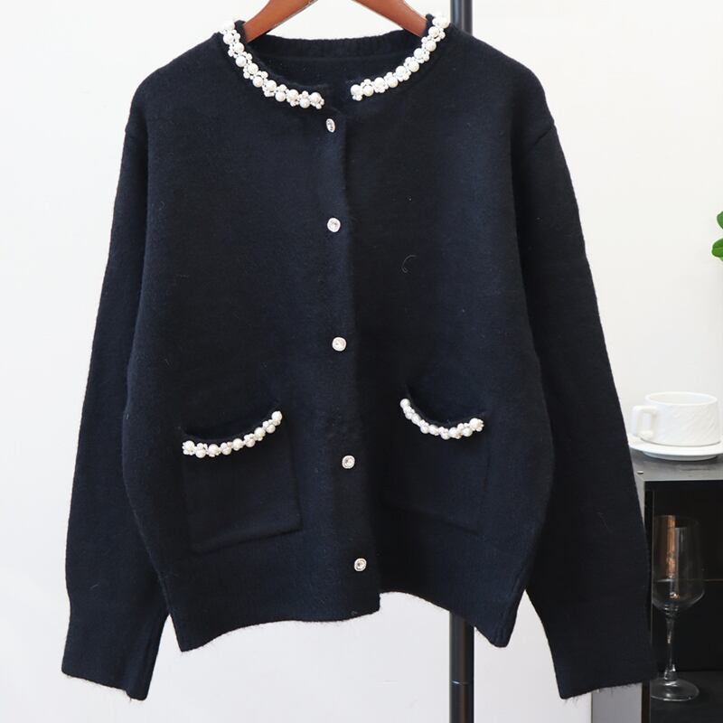【outer】パール付きニットカーディガン Q7321