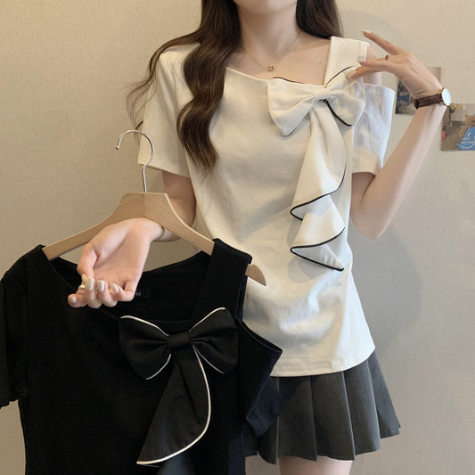 【tops】オフショルダーリボンTシャツG21045