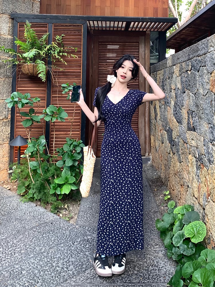 【dress】Vネック花柄ワンピース G21570