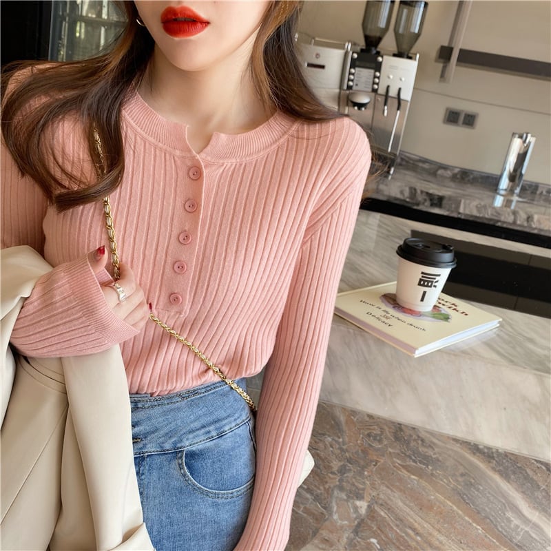 【tops】ボタンデザインニットトップス　M26440