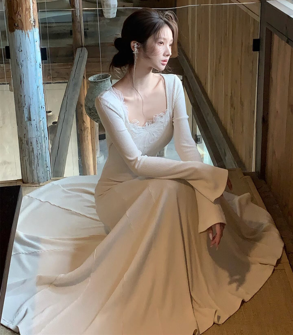 【dress】レーストリミングニットワンピース　N3465
